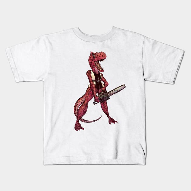 Allosaurus with a Chainsaw Kids T-Shirt by jesse.lonergan